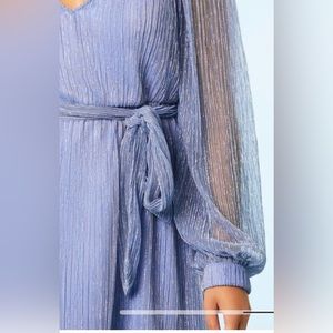 Never worn blue chiffon metallic dress. Tags still on.